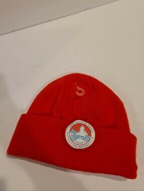 The North Face Womens Bright Red Orange Knit Beanie with Patch Antartica